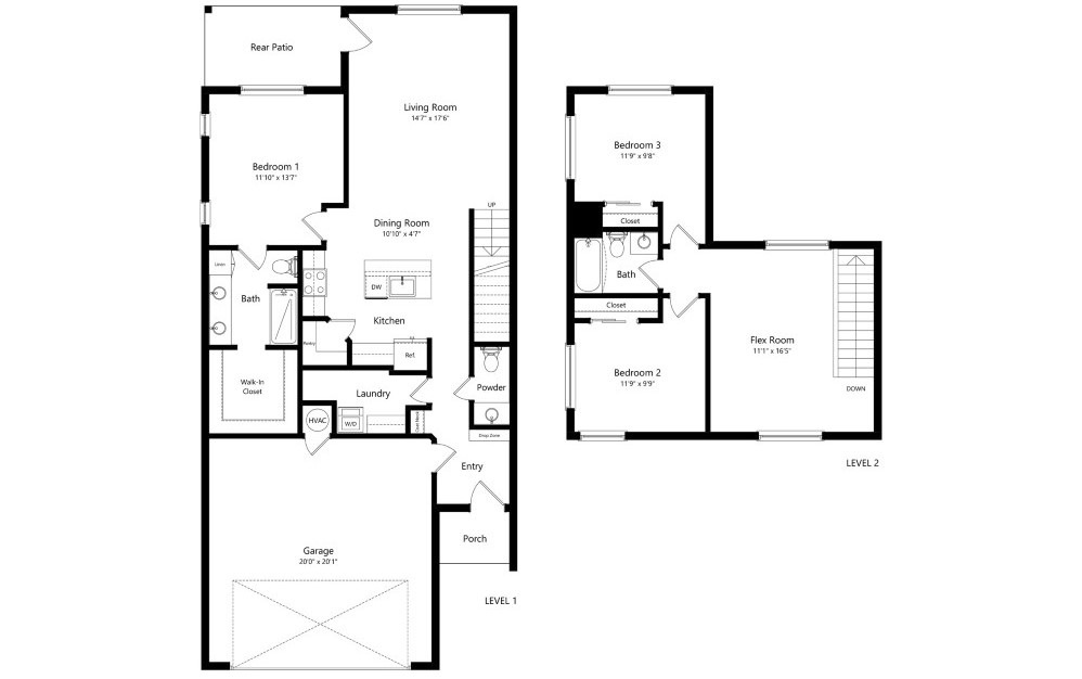 D1 Townhome - Mesquite - 2D Floor Plan